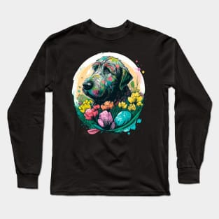 Irish Wolfhound Easter Egg Spring Floral Paint Splatter Dog Lover Art Long Sleeve T-Shirt